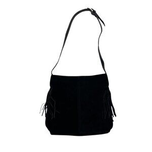 Ego Black Faux Suede Fringe Bag Western Boho Shoulder Bag Cabincore